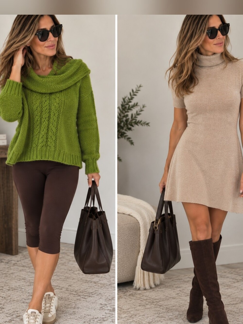 Women’s 3 Piece Fall Winter Outfit Bundle Sweater Dress Cape Capri Leggings